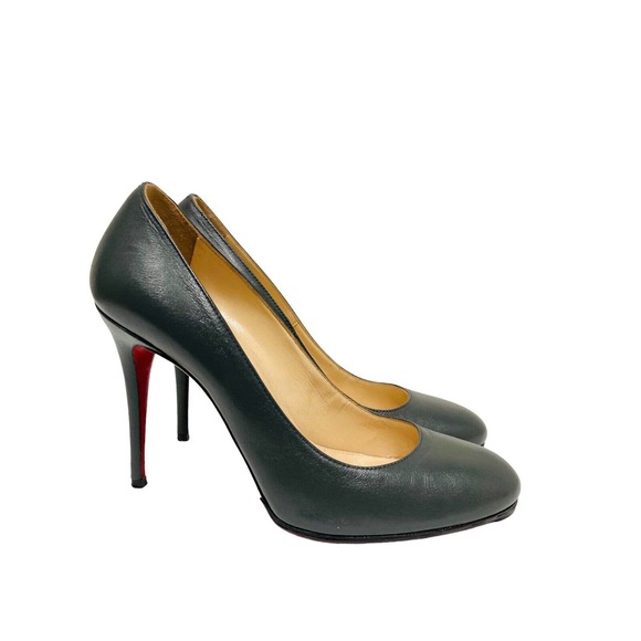 CHRISTIAN LOUBOUTIN Dark Gray Leather Round Toe Fifi 100mm Pumps Heels 37 - Picture 6 of 9